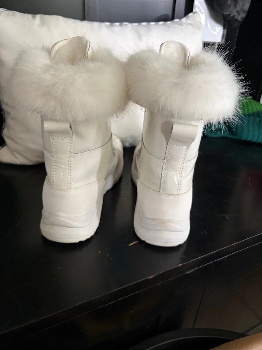 UGG Adirondack III Patent White Leather Waterproof Winter Boots with Faux Fur